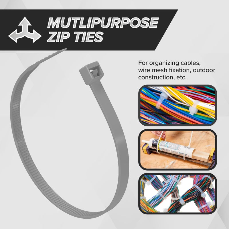 THE CIMPLE CO 21 Inch Grey Nylon Zip Ties (Wire, Cable Ties) - Strong - Indoor and Outdoor Rated - No Tools Needed - 100 Pack - Image 2